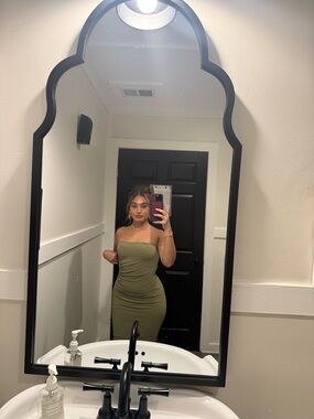 JLUXLABEL Olive Green Strapless Ruched Bodycon Dress